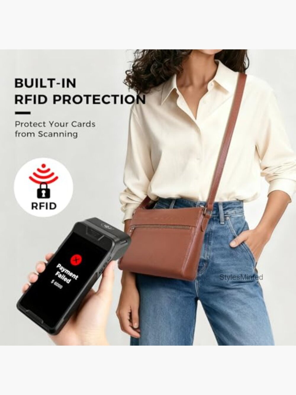 Genuine Leather Crossbody Bag with RFID Wallet Adjustable Strap - Picture 4 of 7